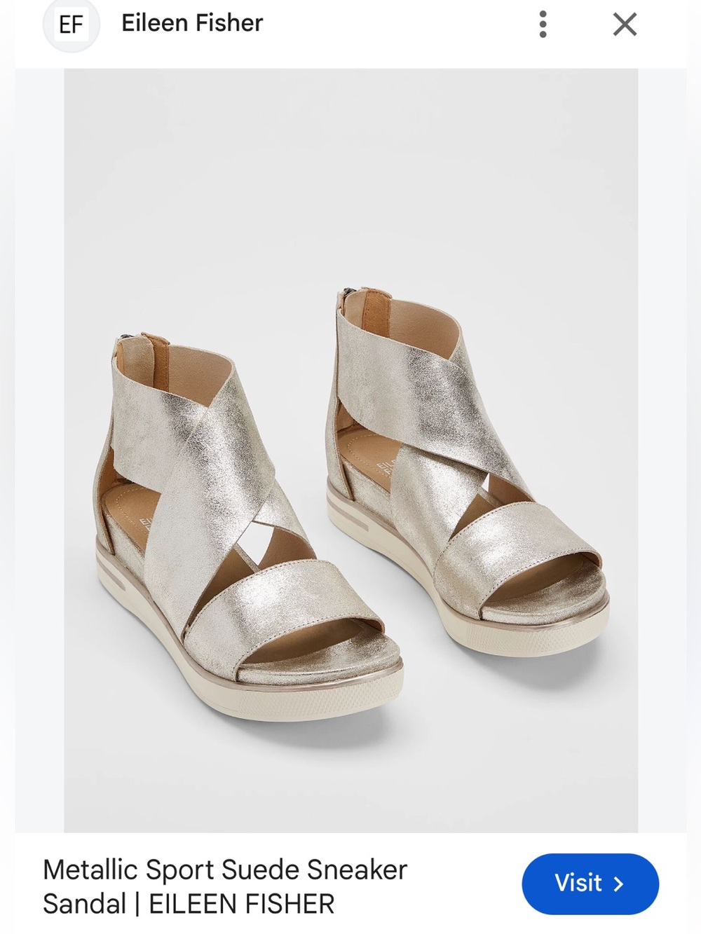 Eileen Fisher Gold Metallic Sport Platform Sandal Leather Women's Size 7.5